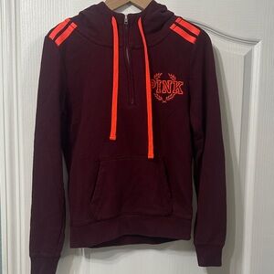 PINK Victoria's Secret Burgundy Zip-Up Sweater with Neon Orange Details